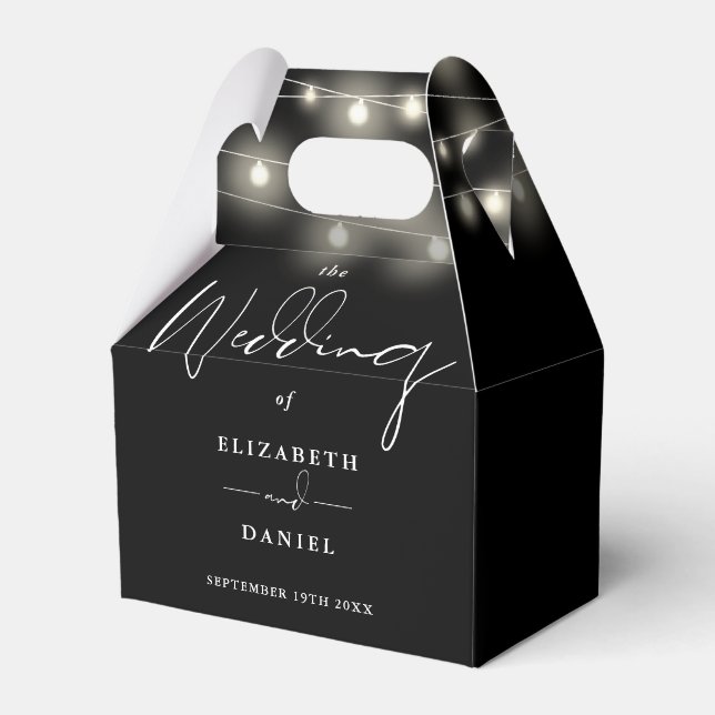 Elegant String Lights Black And White Wedding Geschenkschachtel (Vorderseite)