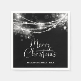 Elegant String Lights Black Christmas Serviette