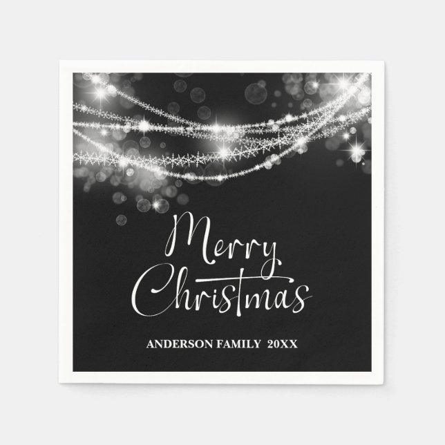 Elegant String Lights Black Christmas Serviette (Vorderseite)