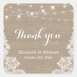 Elegant String Lights Burlap Lace Vielen Dank Quadratischer Aufkleber