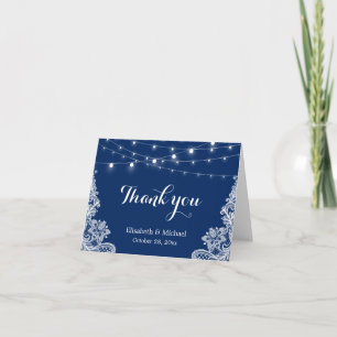 Elegant String Lights Lace Navy Blue Vielen Dank Dankeskarte