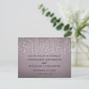 Elegant String Lights Mauve Save the Date STD Ankündigungspostkarte