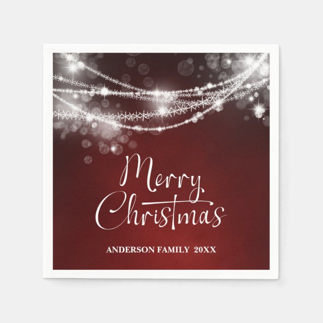Elegant String Lights Red Christmas Serviette (Vorderseite)
