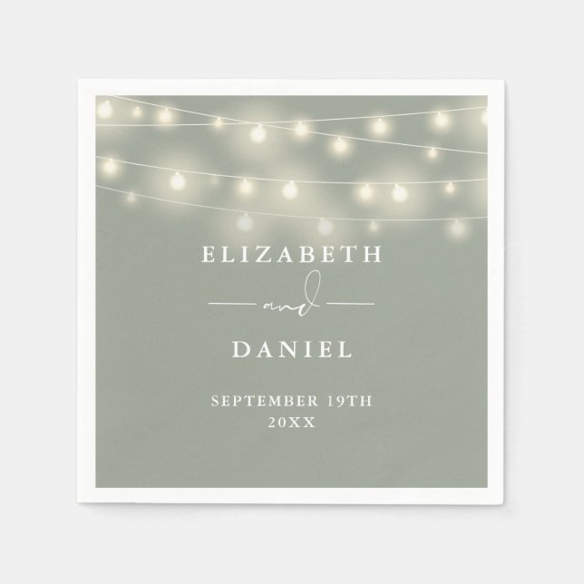 Elegant String Lights Sage Green Wedding Serviette (Vorderseite)