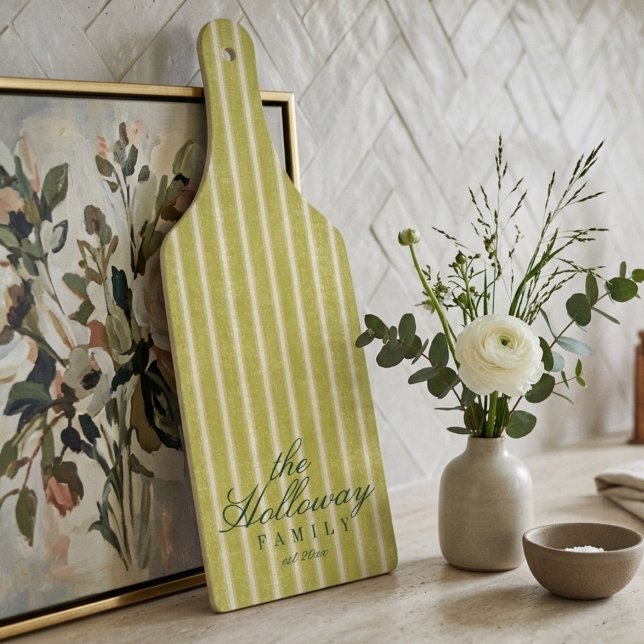 Elegant Stripe Script Typography Family Name  Schneidebrett (Elegant Stripe Script Typography Family Name Cutting Board)