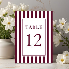 Elegant Striped Burgundy Wedding Tischnummer