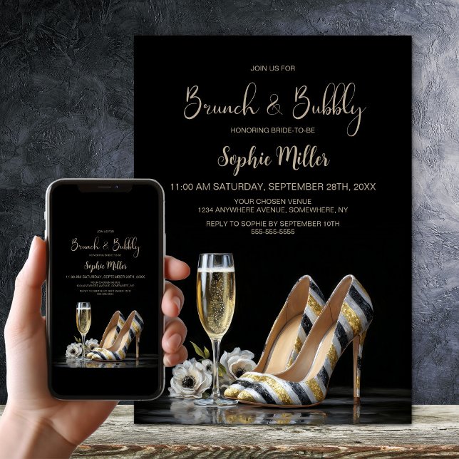 Elegant Striped High Heel Shoes Brunch and Bubbly Einladung (Von Creator hochgeladen)