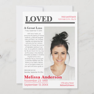 Élégant style journal Funeral Invitation