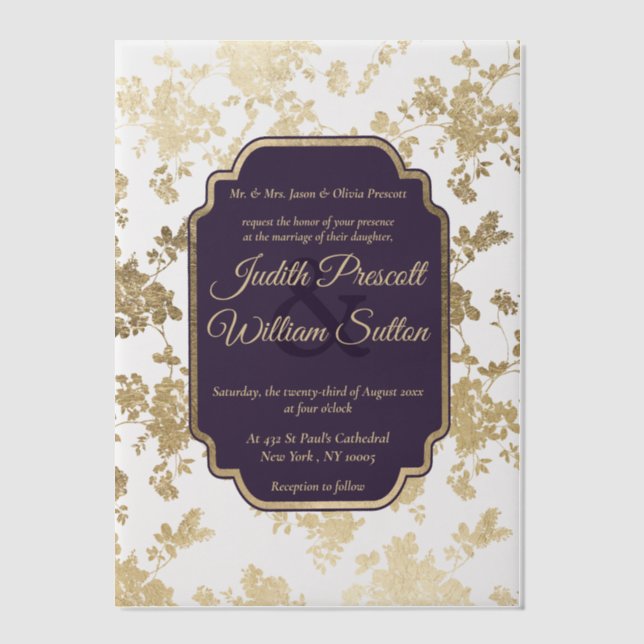Elegant Style Tolopea Purple Gold Floral Wedding (Vorderseite)