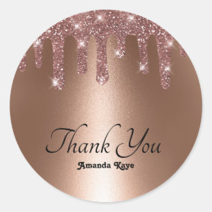 Elegant Stylisch Danke Rosa Gold Faux Glitter Runder Aufkleber