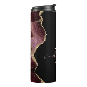 Elegant Stylisch Gold Glitter Burgunder Achat Thermosbecher