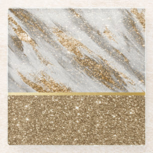 Elegant Stylisch Gold Glitter Glänzend Glasuntersetzer