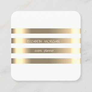 Elegant Stylisch Modern Faux-Gold-Gestreift, Weiß Quadratische Visitenkarte