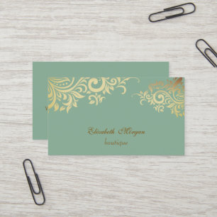 Elegant Stylisch Professionell Gold Blumen Grün Visitenkarte