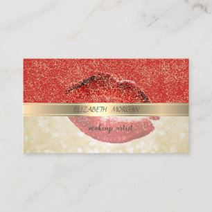 Elegant Stylisch,Rot,Gold Konfetti,Lippen,Bokeh Visitenkarte