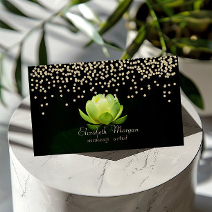 Elegant Stylish Black Diamonds Green Lotus Visitenkarte