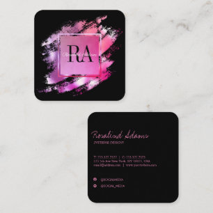 Elegant Stylish Brushstroke Ombre Glam Monogram Quadratische Visitenkarte