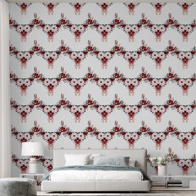 Elegant Stylish Floral Red Pink White Tapete (Schlafzimmer)