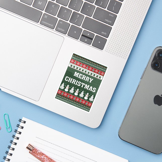 Elegant Stylish Frohe Weihnachten Aufkleber (Laptop mit iPhone)