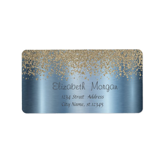 Elegant Stylish Gold Diamonds Blue Metallic Adressaufkleber (Vorne)