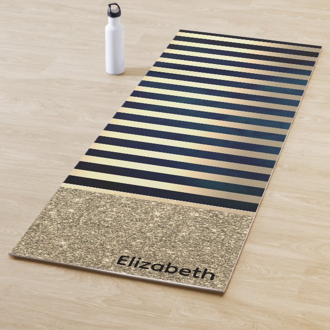 Elegant Stylish Gold Stripes Glitter,Navy Blue Yogamatte (Beispiel)