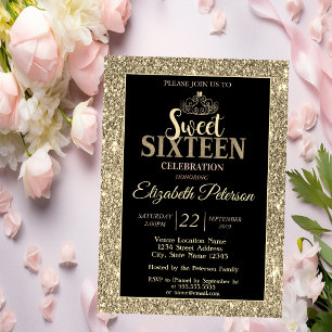 Elegant Stylish Gold Tiara, Glitzer Sweet 16 Party Einladung
