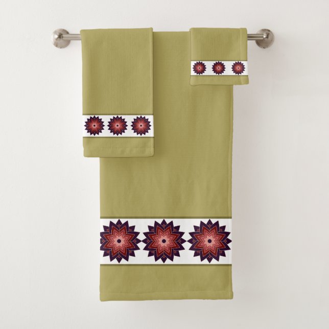 Elegant, Stylish Mandalas on White and Beige Badhandtuch Set (Insitu)