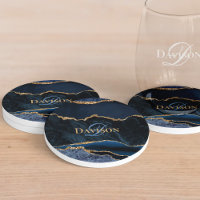 Elegant Stylish Navy Blue Gold Agate Monogram