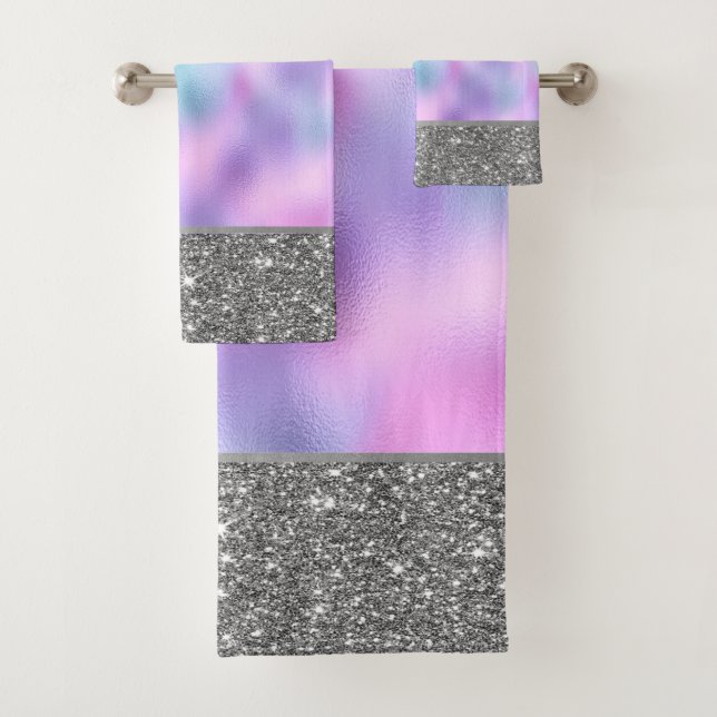 Elegant Stylish Ombre Iridescent Glitzer Shiny Badhandtuch Set (Insitu)