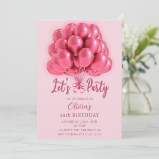 Elegant Stylish Pink Balloons Birthday Einladung