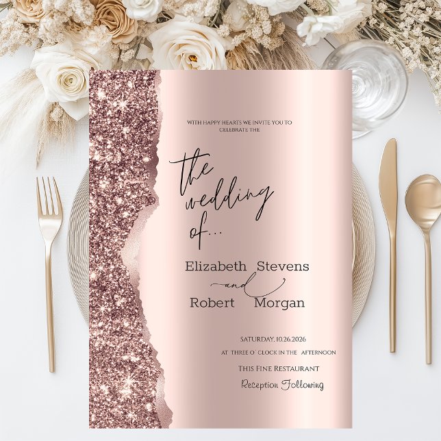 Elegant Stylish Rose Gold Glitter Script  Einladung (Von Creator hochgeladen)
