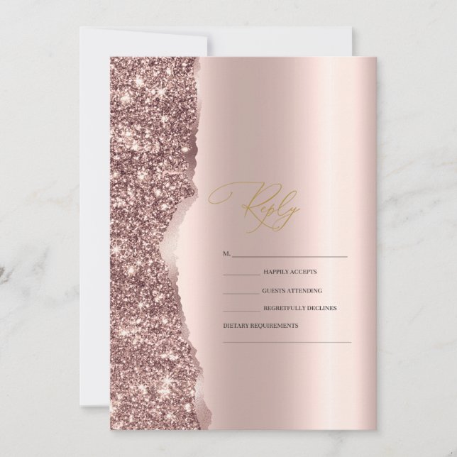 Elegant Stylish Rose Gold Glitter Script RSVP Einladung (Vorderseite)