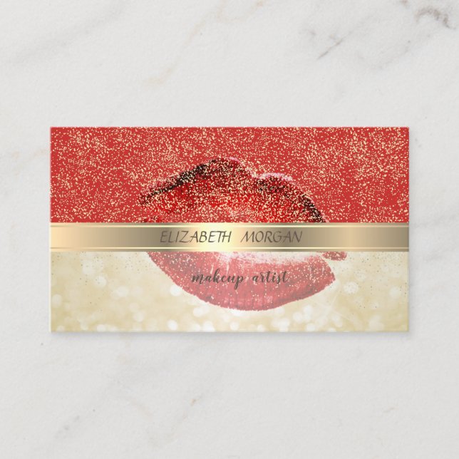 Elegant stylish,rot,Gold Confetti,Lips,Bokeh Visitenkarte (Vorderseite)