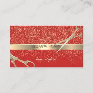 Elegant stylish,rot,goldene Konfetti,Scheren Visitenkarte