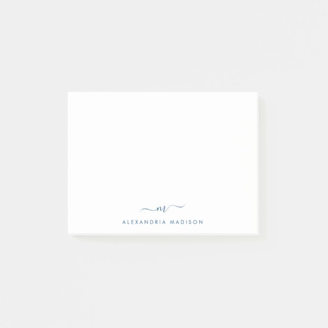 Elegant Stylish Script Navy Blue Monogram Office Post-it Klebezettel (Vorderseite)