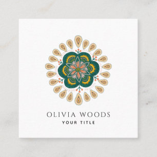 Elegant Stylized Floral Mandala Quadratische Visitenkarte