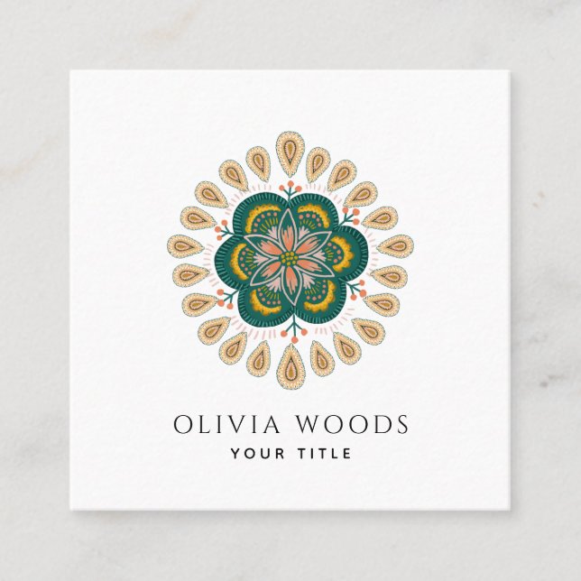 Elegant Stylized Floral Mandala Quadratische Visitenkarte (Vorderseite)