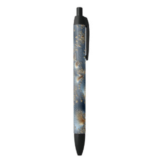 Élégant stylo à encre noire abstrait bleu et or