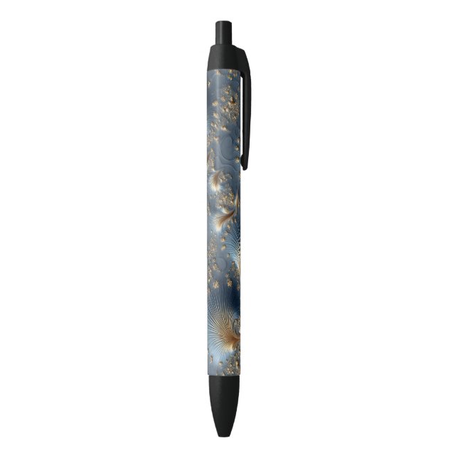 Élégant stylo à encre noire abstrait bleu et or (Bas (Vertical))