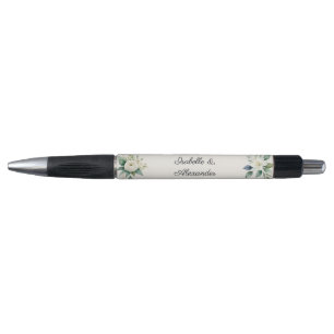 Élégant stylo de mariage personnalisé fleurs blanc