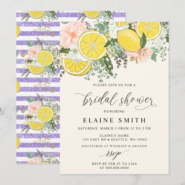 Elegant Summer Lemon Lime Citrus Bridal Shower  Einladung (Vorne/Hinten)