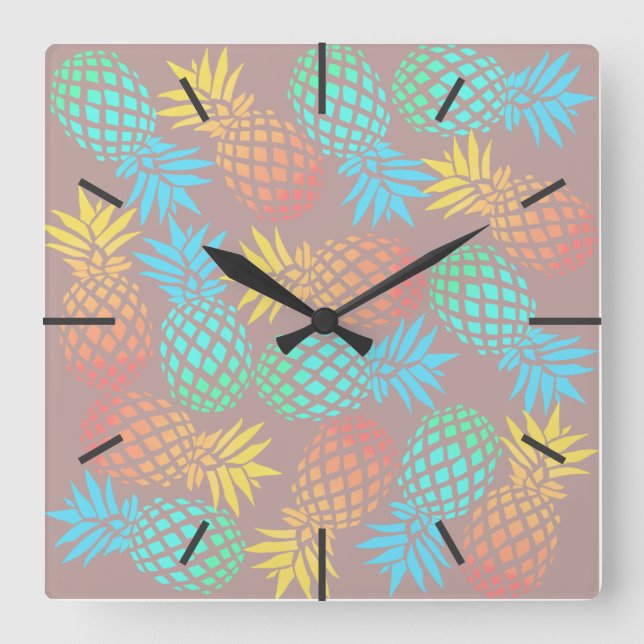 elegant summer tropical colorful pineapple pattern quadratische wanduhr (Vorderseite)