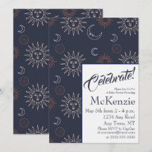 Elegant Sun and Moon on Blue Celestial Baby Shower