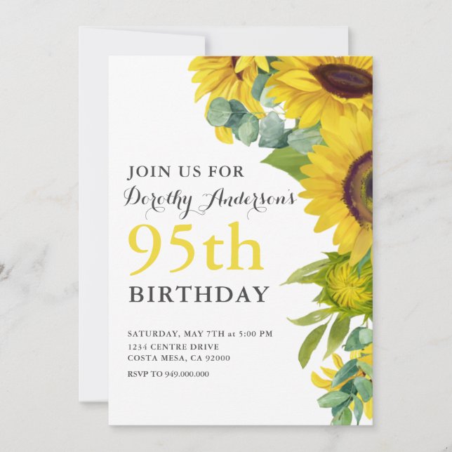 Elegant Sunflower 95. BIrthday Party Einladung (Vorderseite)