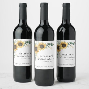 Elegant Sunflower Eucalyptus Floral Bridal Weinetikett