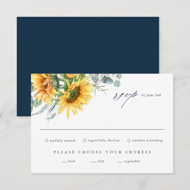 Elégant Sunflower Eucalyptus Mariage carte RSVP (Devant / Derrière)