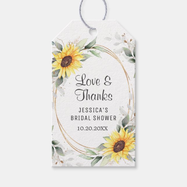 Elegant Sunflower Greenery Bridal Shower Thank You Geschenkanhänger (Vorderseite)
