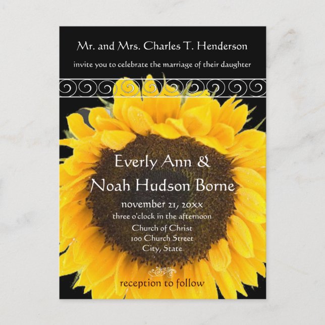 Elegant SunFlower Hochzeit Einladung (Vorderseite)