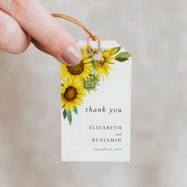 Elegant Sunflower Wedding Watercolor Vielen Dank Geschenkanhänger (Von Creator hochgeladen)