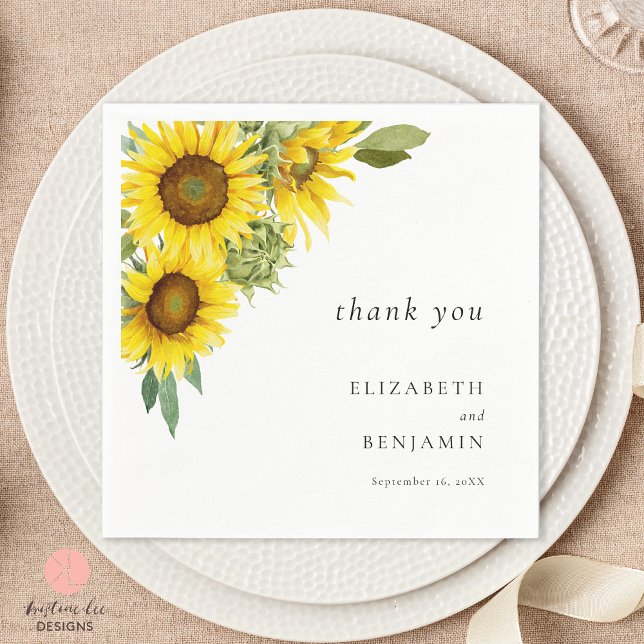 Elegant Sunflower Wedding Watercolor Vielen Dank Serviette (Von Creator hochgeladen)